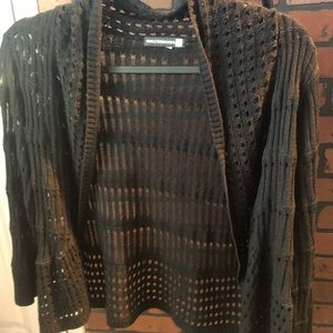 Black crop 3/4 sleeve Crochet Sweater